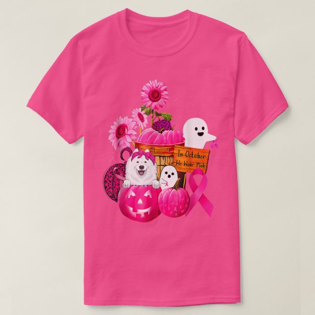 Camiseta In October We Wear Pink Samoyed Breast Cancer Hall (Frente do Design)