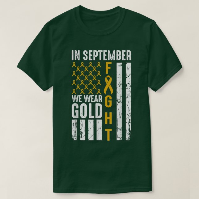 Camiseta In September We Wear Gold USA Childhood Cancer Awa (Frente do Design)