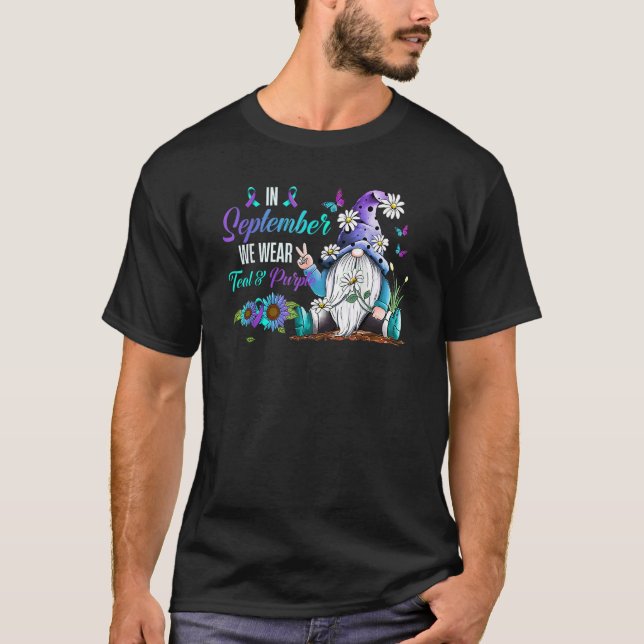 Camiseta In September We Wear Teal & Purple Ribbon Suicide  (Frente)