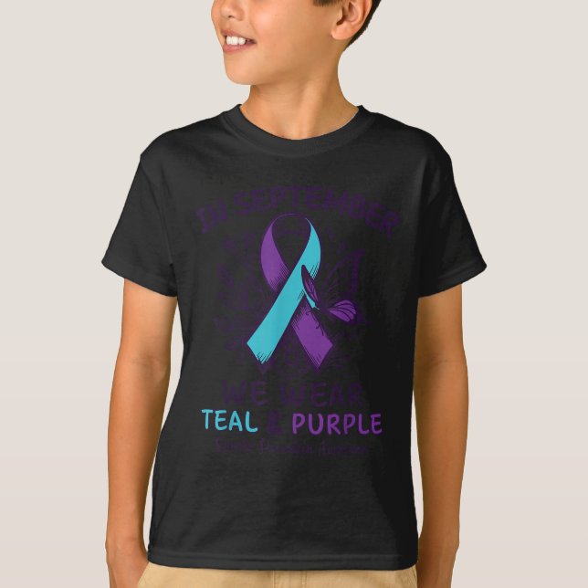 Camiseta In September We Wear Teal Purple Ribbon Suicide Pr (Frente)