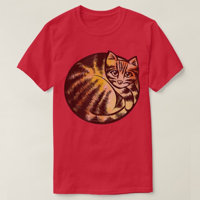 Camiseta Incêndio Artístico Enrolado Gato Vermelho Laranja  (Frente do Design)