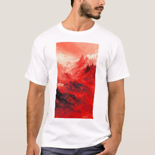 Camiseta Incrível Camisa-T de Padrão Floral Vermelho Chinês