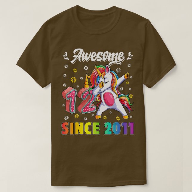 Camiseta Incrível Dabbing Unicorn Aniversário de 12 Anos (Frente do Design)