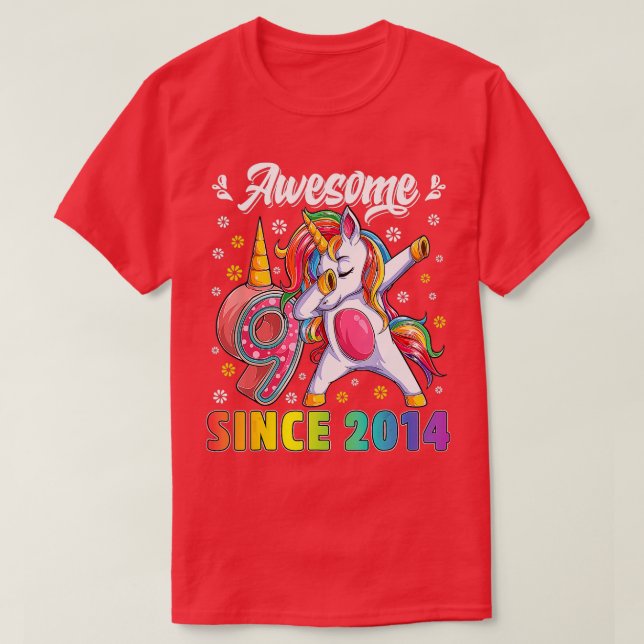 Camiseta Incrível Dabbing Unicorn Aniversário de 9 Anos Rap (Frente do Design)