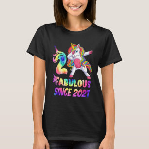 Camiseta Incrível Dabbing Unicorn Birthday 2 Year Old Girl