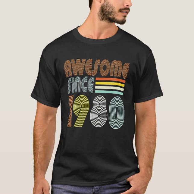 Camiseta Incrível Desde 1980 42º Aniversário Retro Para Hom (Frente)