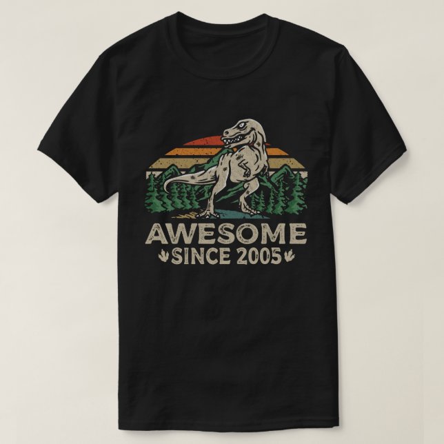 Camiseta Incrível desde 2005 Retro Dinossaur 17º Aniversári (Frente do Design)
