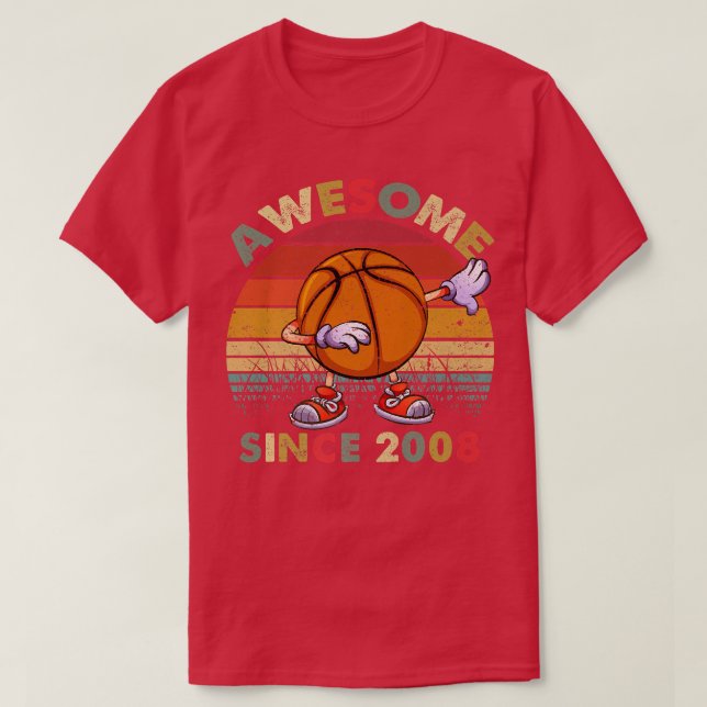 Camiseta Incrível Desde 2008, Aniversário do 14 de Basquete (Frente do Design)