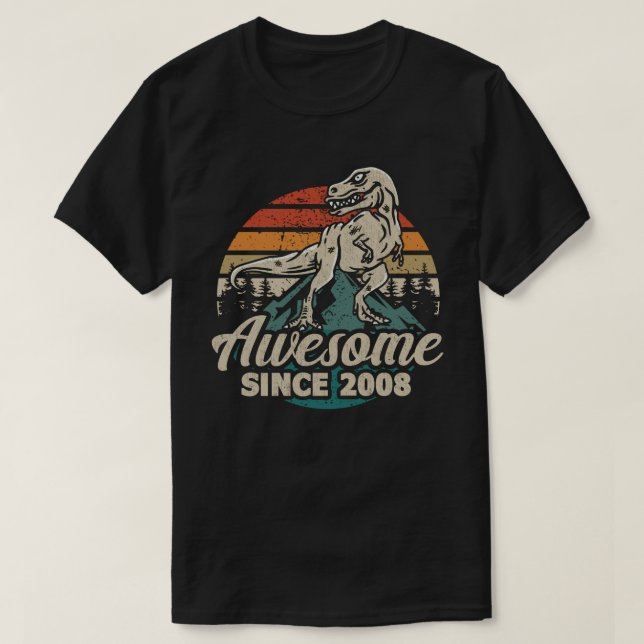 Camiseta Incrível Desde 2008 Dinossauro 15 Anos 15 Aniversá (Frente do Design)