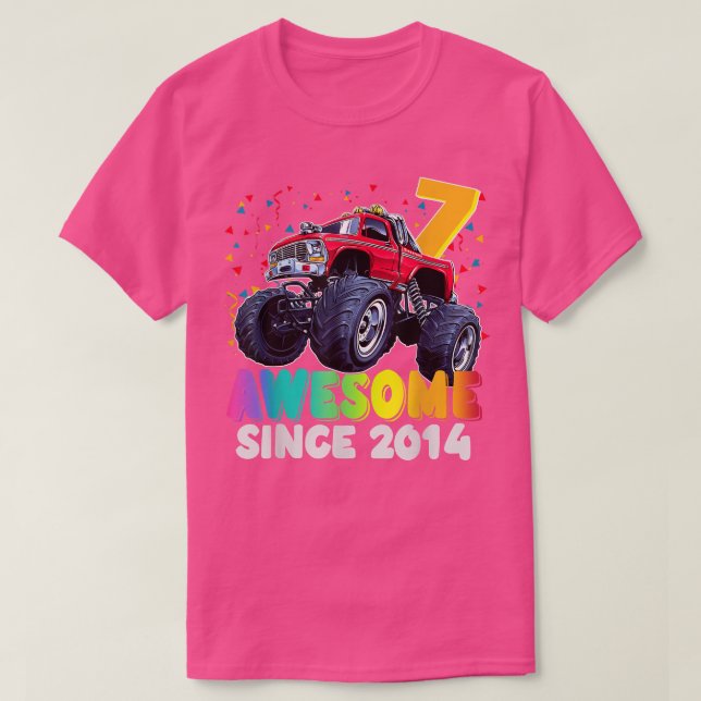 Camiseta Incrível Desde 2015, 7 Birthday Boy Monster Truck (Frente do Design)
