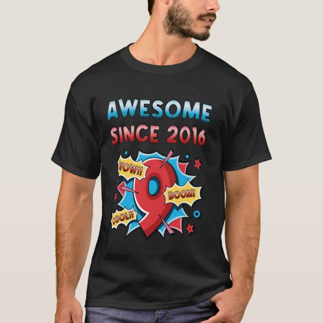 Camiseta Incrível Desde 2016 Estilo de BD Kid 9º Aniversári (Frente)