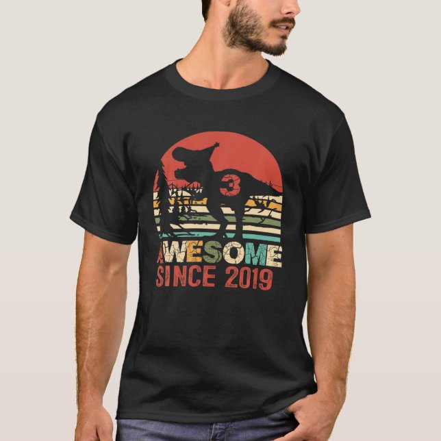 Camiseta Incrível Desde 2019 aniversário de 3 anos Dinossau (Frente)