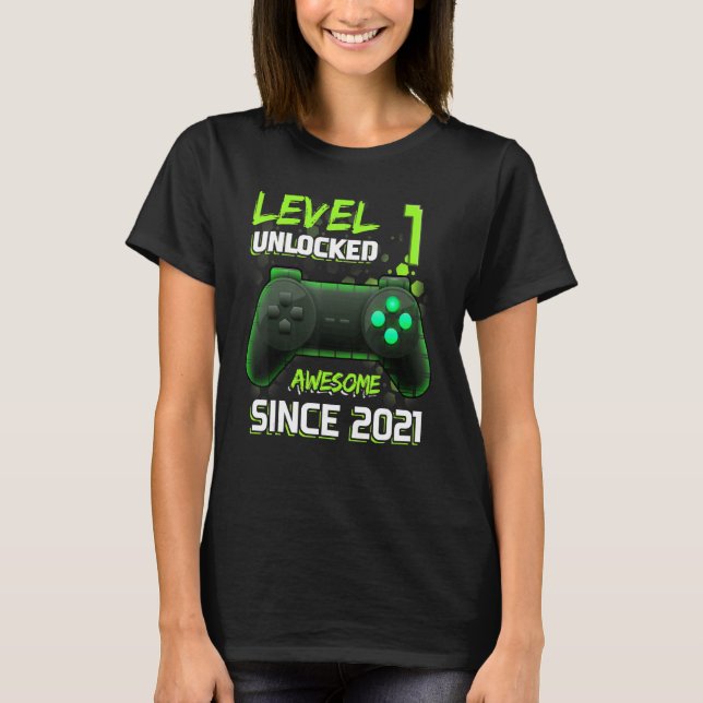 Camiseta Incrível Desde 2021 Videos games Desbloqueados Nív (Frente)