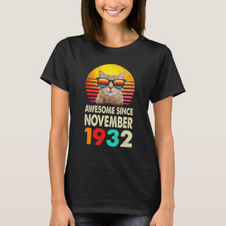 Camiseta Incrível Desde Novembro De 1932, 90 Birthday Cat V