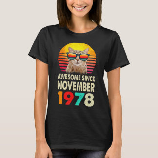 Camiseta Incrível Desde Novembro De 1978 44 Birthday Cat Vi