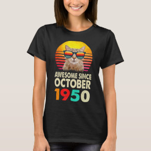 Camiseta Incrível Desde outubro de 1950 72nd Birthday Cat V