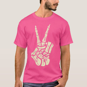 Camiseta Incrível Halloween Skeleton Mão Sinal de Paz Engra