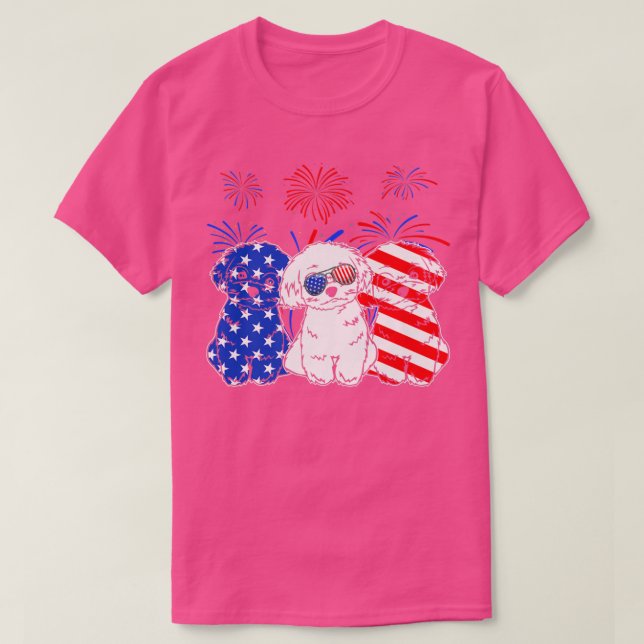 Camiseta Incrível Maltês Cão Americano Bandeira 4 De Julho  (Frente do Design)