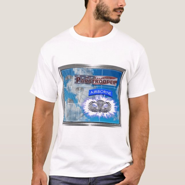 Camiseta Incrível Paraquedista Americana e Bandeira (Frente)