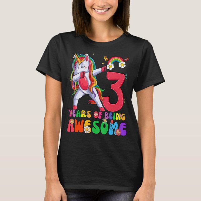 Camiseta Incrível Princesa Unicorn Aniversário de 3 Anos (Frente)