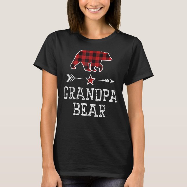 Camiseta Incrível Vovô Urso Vermelho Xadrez Gráfico Padre D (Frente)
