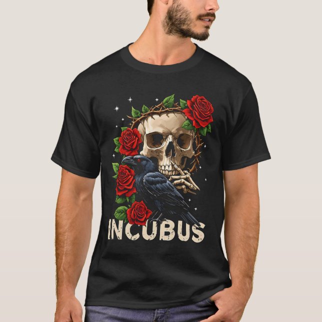 Camiseta Incubus Crow Esquerdo Flor Esquerdo Halloween Figu (Frente)