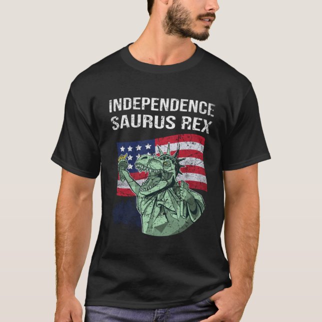 Camiseta independence saurus Rex 4th of July day statue of  (Frente)