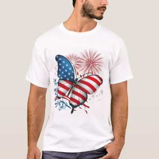 Camiseta Independência 4 de julho Vermelho,Branco,Borboleta