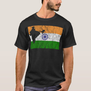 Camiseta Índia Mapa de Bandeiras Indiano Silhouette Viagem