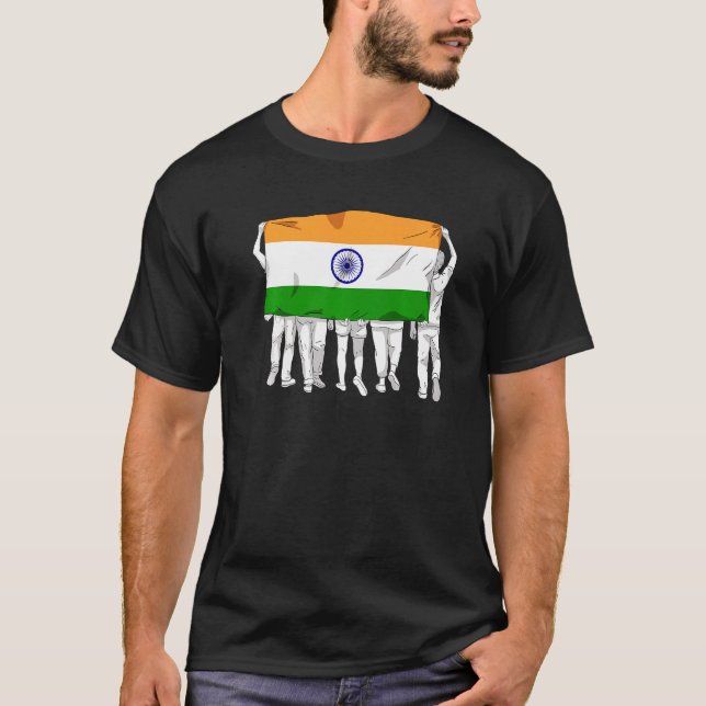 Camiseta Índia Orud Bandeira Dia Hindi País Ashok Chakra Hi (Frente)
