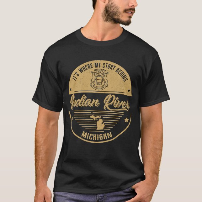 Camiseta Indian River Michigan É onde minha história começa (Frente)