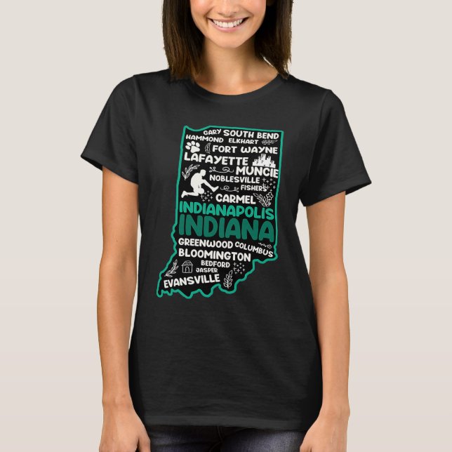 Camiseta Indiana cute map Indianapolis Fort Wayne Evansvill (Frente)