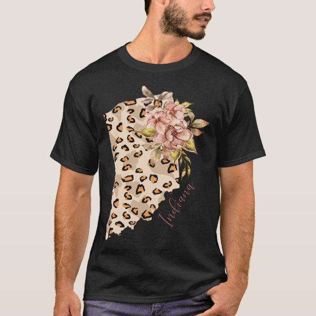 Camiseta Indiana Leopard Pattern Map Leo State Of Indiana (Frente)