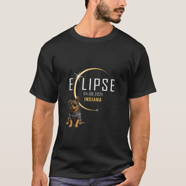 Camiseta INDIANA Total Eclipse Solar 2024 Óculos Cachorros  (Frente)