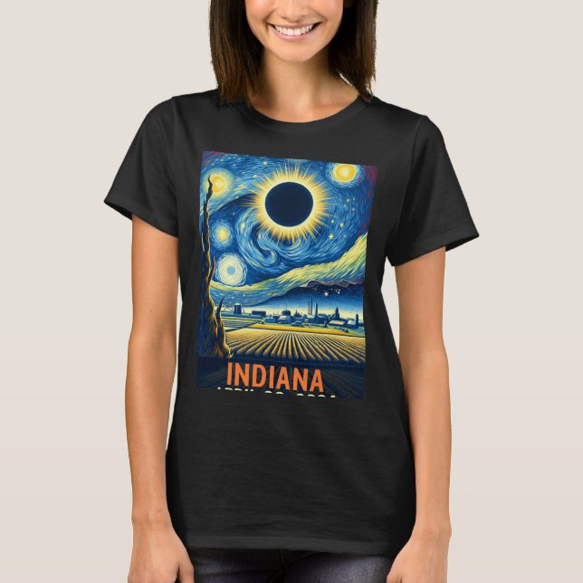 Camiseta Indiana Total Solar Eclipse 2024 Starry Night Van (Frente)