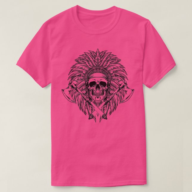 Camiseta Indígenas 1 Native American Skull Ax (Frente do Design)