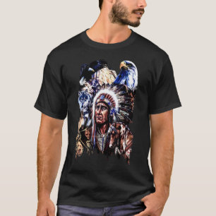 Camiseta Indígenas Americano Native Indian Chefe Headdress