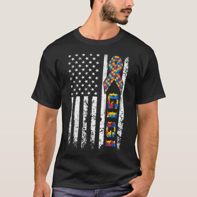 Camiseta Indignação dos EUA Bandeira Autism Gigi Sensibiliz (Frente)