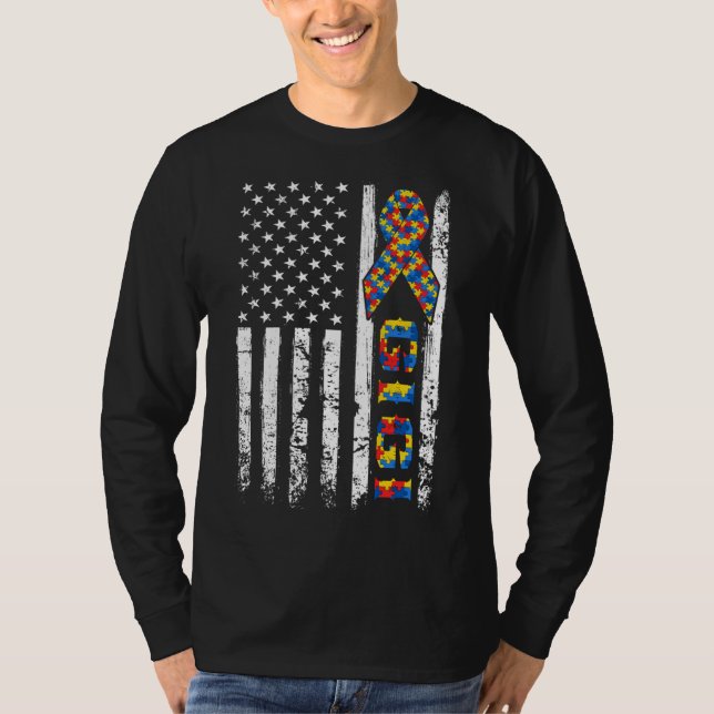 Camiseta Indignação dos EUA Bandeira Autism Gigi Sensibiliz (Frente)