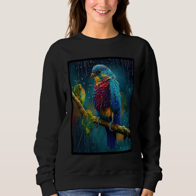 Camiseta Indigo Painted Bunting Bird at Sunrise in Rain Art (Frente)