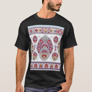 Camiseta índio paisley floral, medalhão étnico.