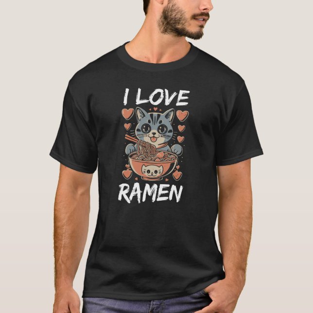 Camiseta Indisposição Adorável a Gatos em Ramen Infundido p (Frente)