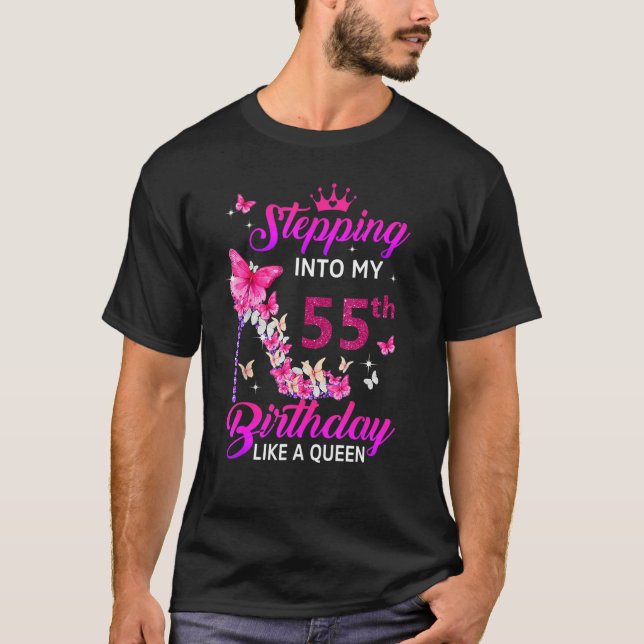 Camiseta Indo Ao Meu 55º Aniversário Como Uma Rainha Feliz (Frente)