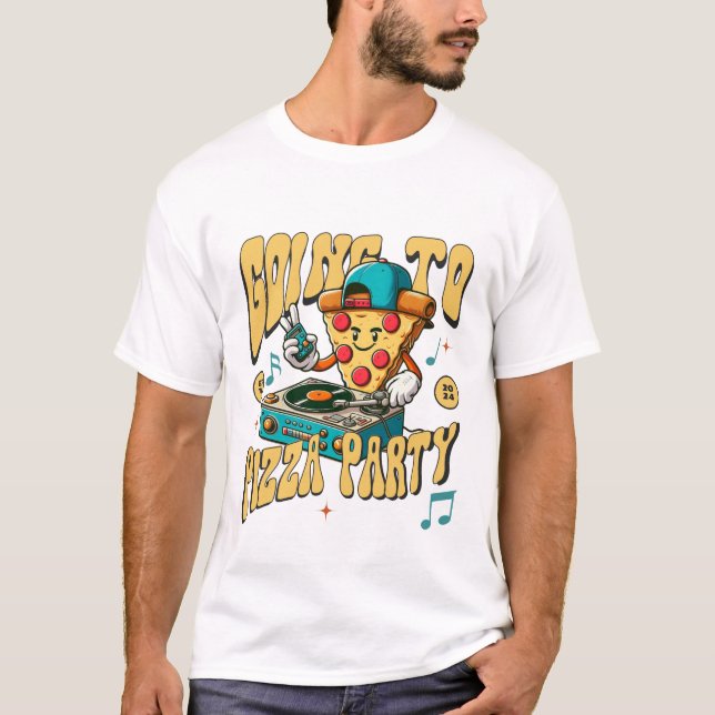 Camiseta Indo para a festa de pizza (Frente)