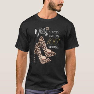 Camiseta Indo para o meu 100º aniversário, Impressão Leopar