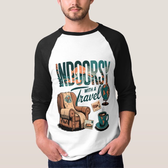 Camiseta Indoorsy com Viagem Twist: Bilhete para Cozy Escap (Frente)