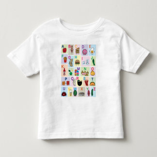 Camiseta Infantil ABC Alfabeto aprendendo cartas comidas felizes apr