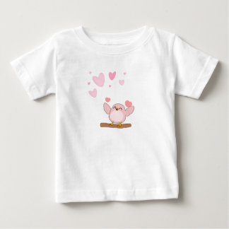 Camiseta Infantil Adorável Pássaro Rosa & Corações