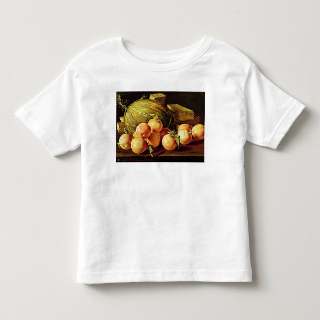 Camiseta Infantil Ainda vida das laranjas, dos melões e das caixas (Frente)