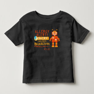 Camiseta Infantil Alerta de Alergia a Leite Laranja Robô